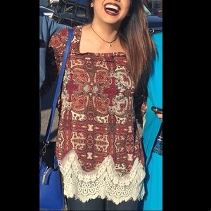 BUCKLE BLU PEPPER long belle sleeve lace shirt